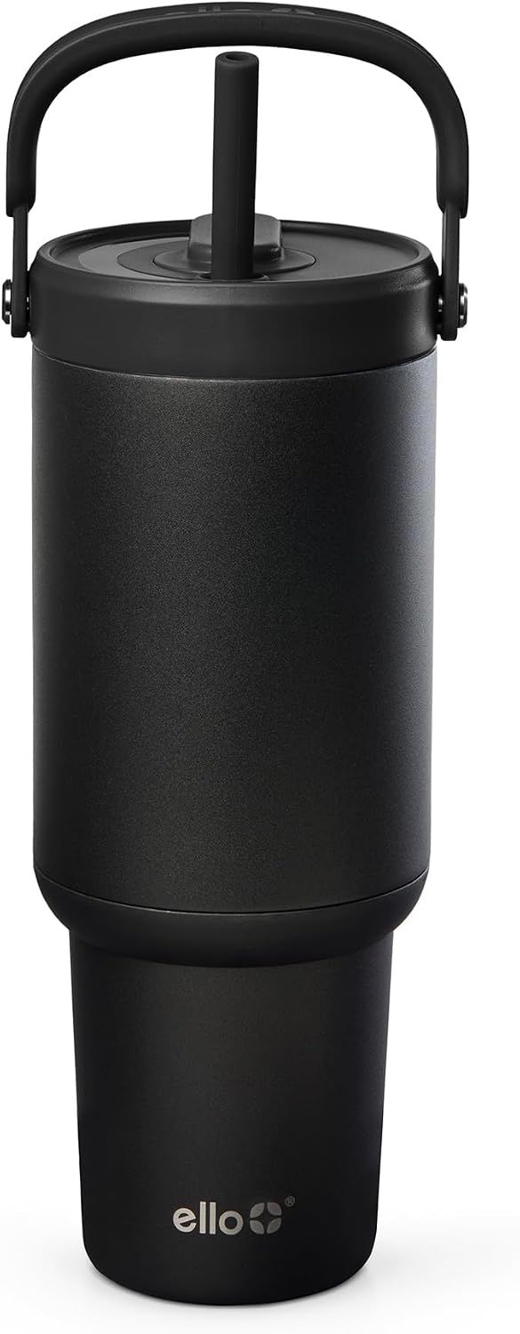 Ello Oasis Go+ 32oz Insulated Stainless Steel Tumbler with Straw, Black