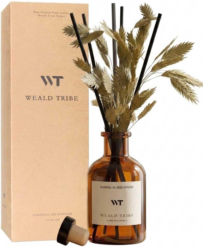 WEALD TRIBE Flower Reed Diffuser Set Eucalyptus & Lavender Scent for Room Bathroom Accessories Shelf Decor & Air Fresheners, Sticks Defusers with 4.0 fl oz Home Fragrance Oils, Office Gift
