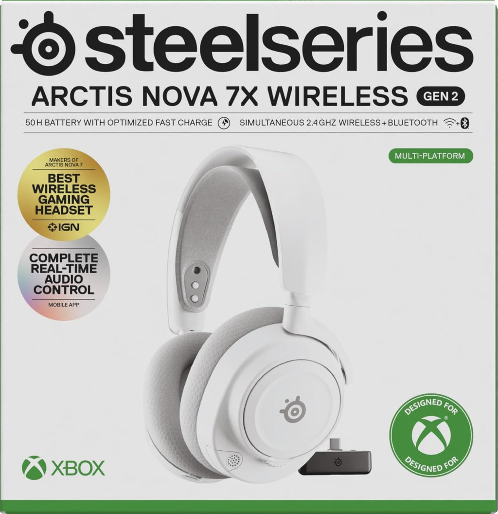 SteelSeries Arctis Nova 7X Wireless Gen 2 - Xbox Headset - Gaming Headset - Mobile App Control - 50+ HR with Fast Charge - Compatible with Xbox PC, Switch & More - Mixable 2.4GHz/Bluetooth - White