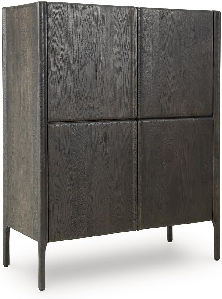 Signature Design by Ashley Fully Assembled Accent Cabinet, Espresso | Modern accent cabinet, Solid oak and engineered wood, 4 doors, 6 fixed interior shelves, Orsonal Series