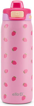 Ello Kids Pop & Fill 18oz Stainless Water Bottle, Sip or Chug, Strawberries