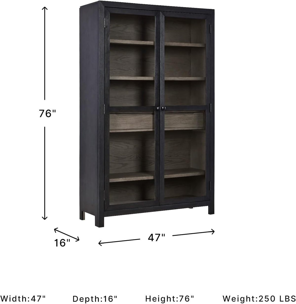 Signature Design by Ashley Lenston Black Accent Cabinet with Glass Doors | Tempered glass doors, 3 adjustable shelves, Wood oak veneer and engineered wood construction, 1 soft-close drawer