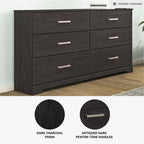 Signature Design by Ashley Belachime 6 Drawer Black Wood Bedroom Dresser | Spacious 60-inch frame for master suites, Antiqued pewter-tone handles, Deep 8.25-inch bottom drawers