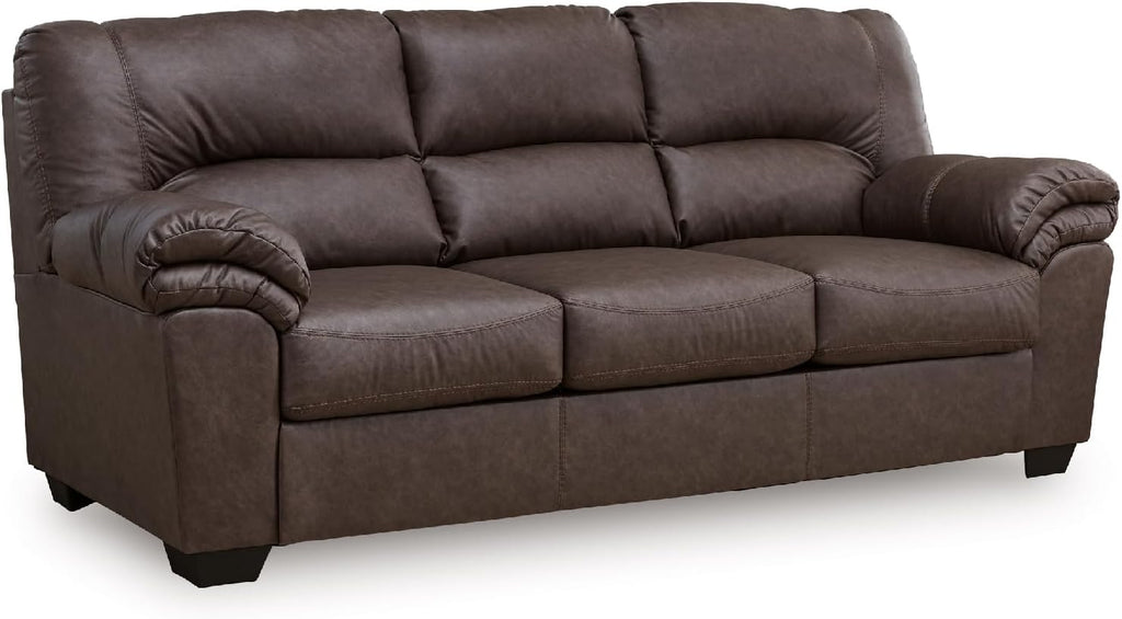 Signature Design by Ashley Faux Leather Living Room Sofa, Umber | 87"W contemporary 3-seater, Anti-sag platform foundation, Easy-clean upholstery fits 32" doorways, WalkerPoint Series