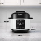 Ninja® HyperHeat™ 9-in-1 Pressure Cooker, 6.5-qt, White, PC201WH | Cooks 2X faster, Sear, Sauté, Slow Cook, Steam, Sous Vide & Yogurt, 1200W, PFAS-free, removable SimpliServe™ pot for serving
