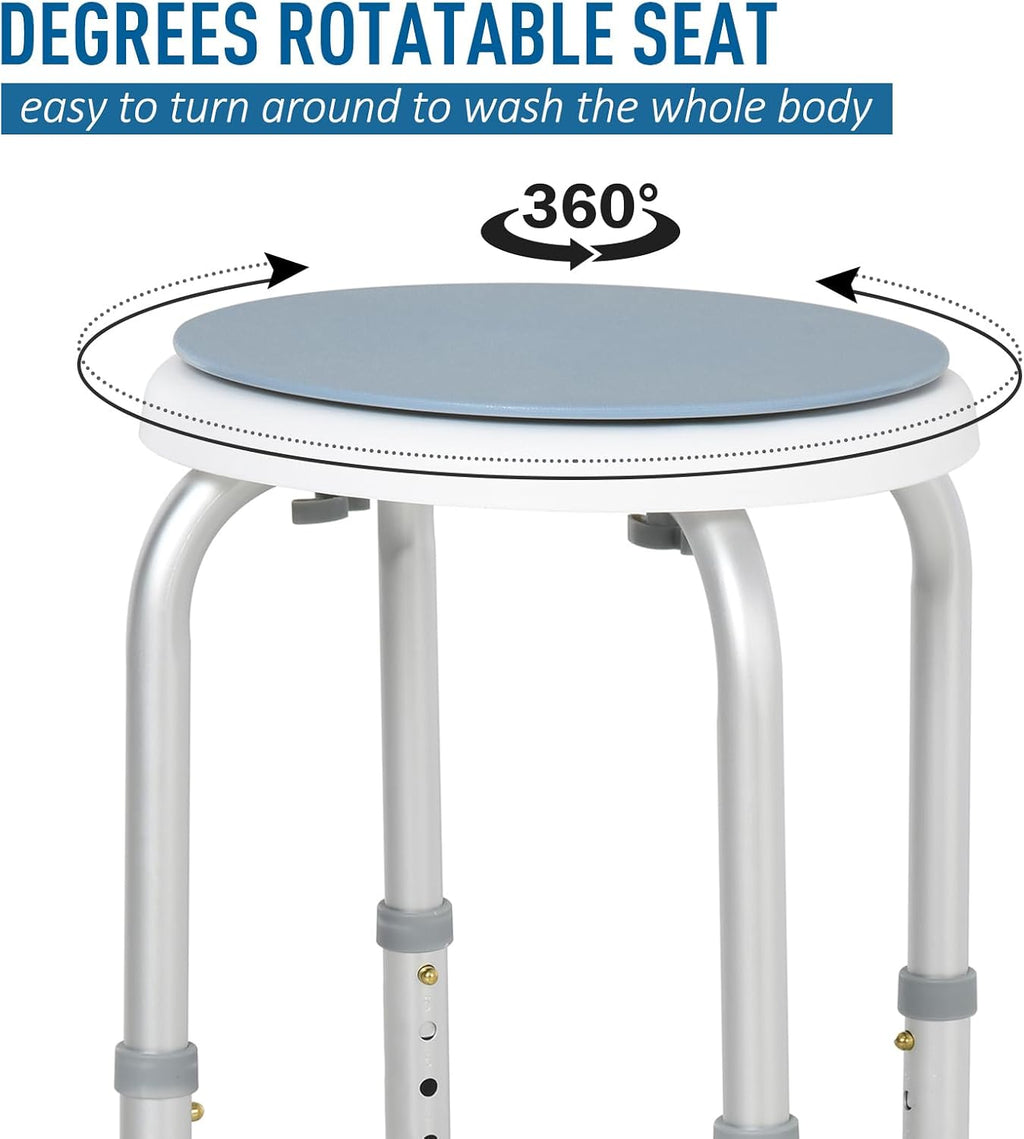 HOMCOM 360° Swivel Seat Bath Shower Stool Adjustable Height Light Blue