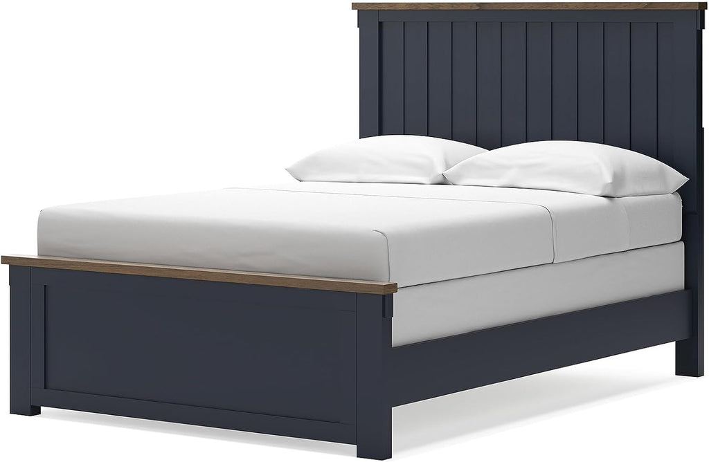 Signature Design by Ashley Kids Full Wood Panel Bed Frame, Blue & Brown | Traditional Shaker style silhouette, Two-tone slate blue and light brown finish, Box spring required, Landocken Series