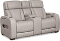 Signature Design by Ashley Power Reclining Loveseat with Console, Gray | Heated air massage seats, Top grain leather faux leather combination, Zero gravity recline, Home theater seating, Boyington
