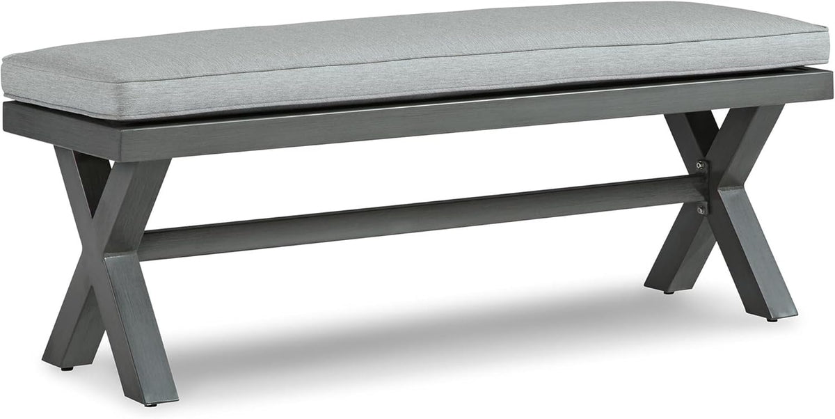 Signature Design by Ashley Elite Park Outdoor Bench with Foam Cushion, Nuvella Weather Resistant Fabric, Rust Free Aluminum Frame, 54" W x 17" D x 16.5" H, Gray