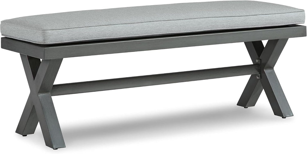 Signature Design by Ashley Elite Park Outdoor Bench with Foam Cushion, Nuvella Weather Resistant Fabric, Rust Free Aluminum Frame, 54" W x 17" D x 16.5" H, Gray