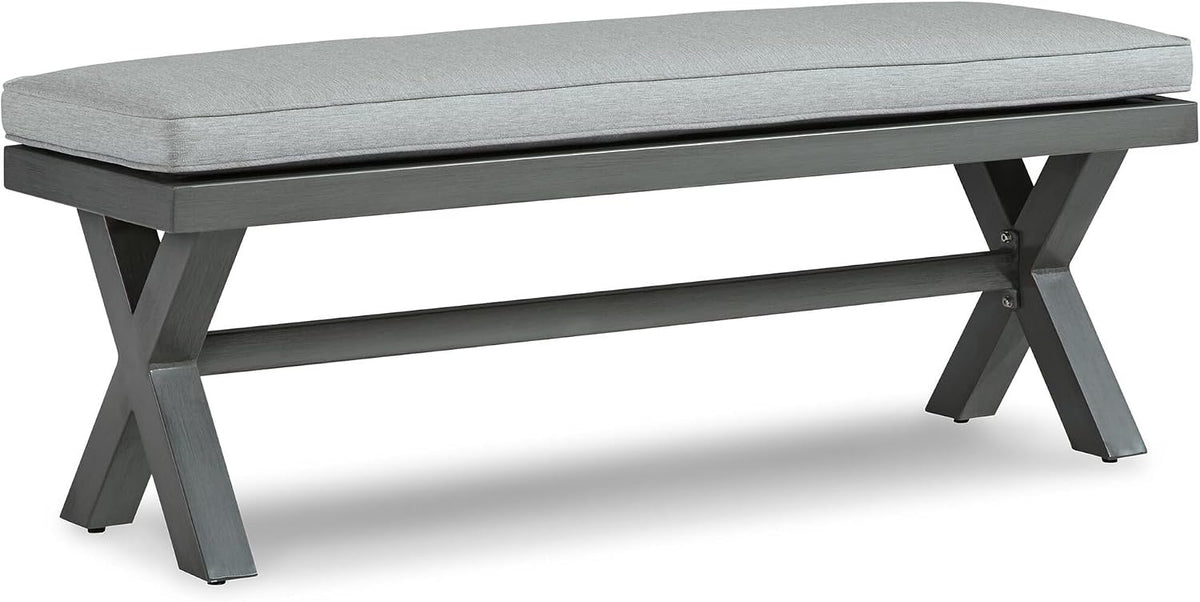 Signature Design by Ashley Elite Park Outdoor Bench with Foam Cushion, Nuvella Weather Resistant Fabric, Rust Free Aluminum Frame, 54" W x 17" D x 16.5" H, Gray