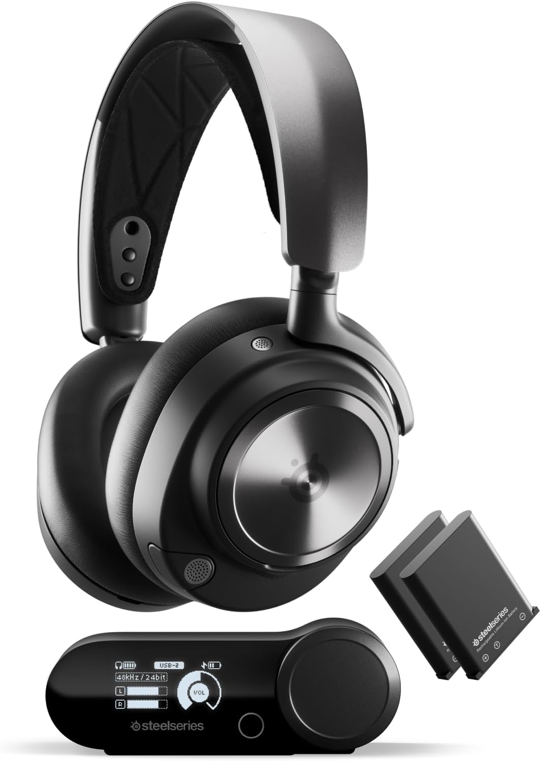 SteelSeries Arctis Nova Pro Wireless - Multi-System Gaming Headset (PS & PC/Switch + Bluetooth) - Unlimited Battery Life; 2 Hot-Swap Batteries - Active Noise Cancellation - ClearCast Gen2 Mic