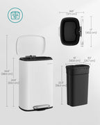 SONGMICS 13 Gallon (50 L) Trash Can, Stainless Steel, Step-On Pedal