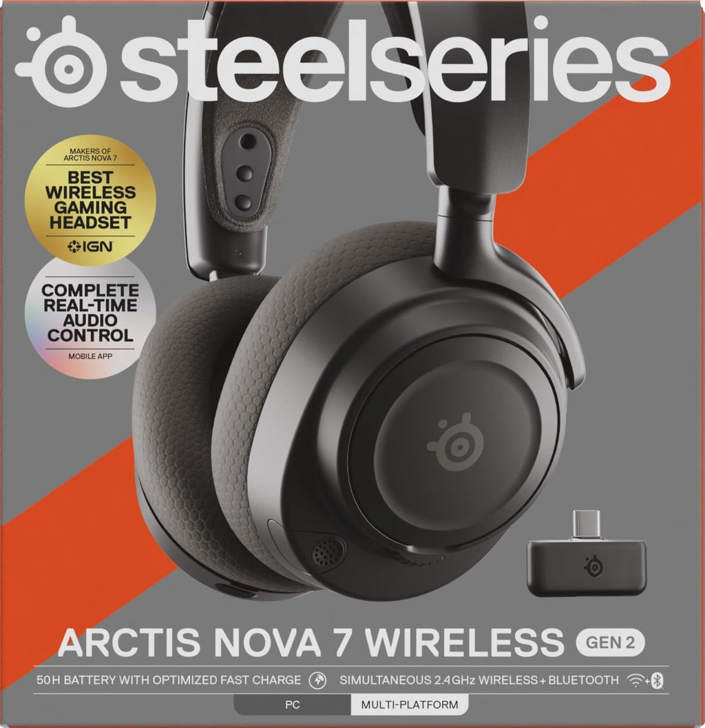 SteelSeries Arctis Nova 7 Wireless Gen 2 - Wireless Gaming Headset for PC - Compatible with PC, PS5, Switch & more - Mobile App Control - 50+ HR with Fast Charge - Mixable 2.4GHz/Bluetooth - Black