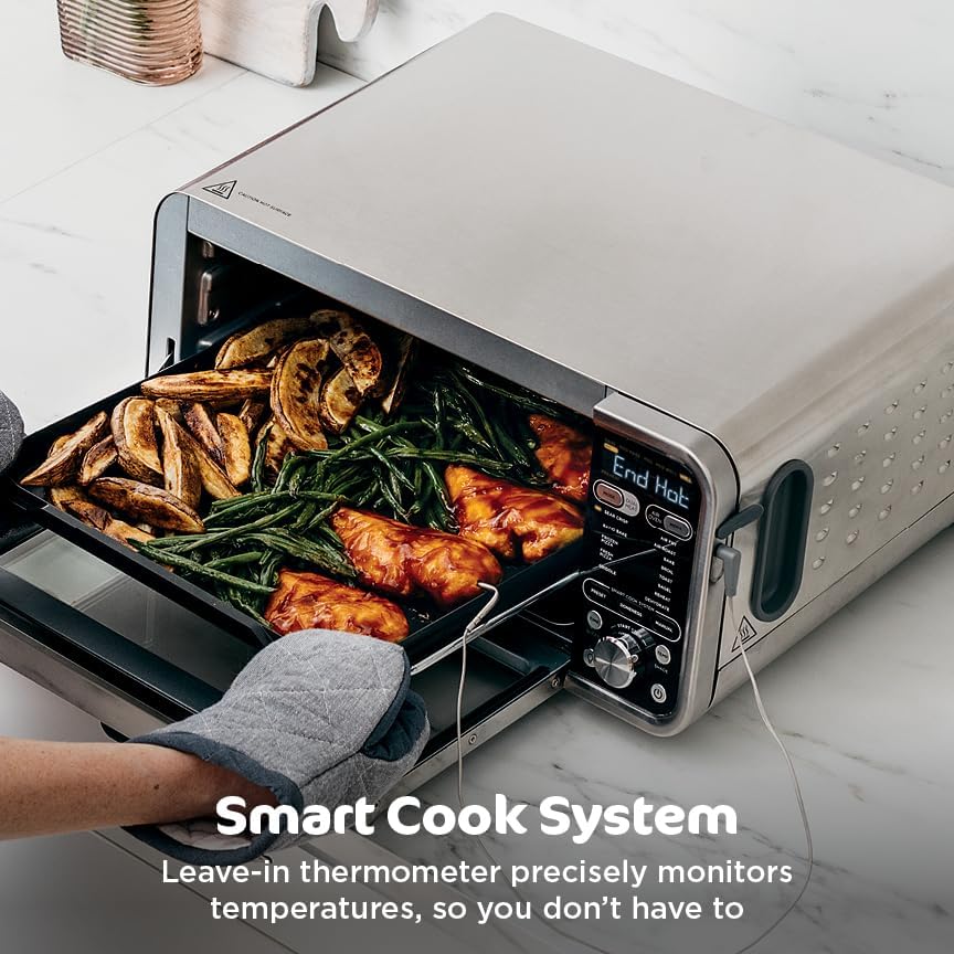 Ninja Foodi Smart Dual Heat Air Fry Oven, 13-in-1, Silver, SP351 | Smart Cook thermometer, 500F SearPlate, Air fry, sear crisp, roast, bake, dehydrate, 1800W
