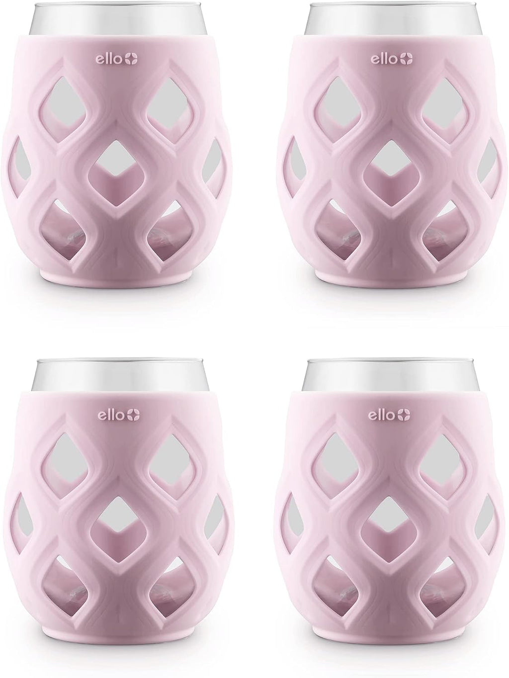 Ello Cru 17oz Stemless Wine Glasses with Silicone Sleeves, 4 Pack, Cashmere