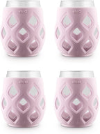 Ello Cru 17oz Stemless Wine Glasses with Silicone Sleeves, 4 Pack, Cashmere