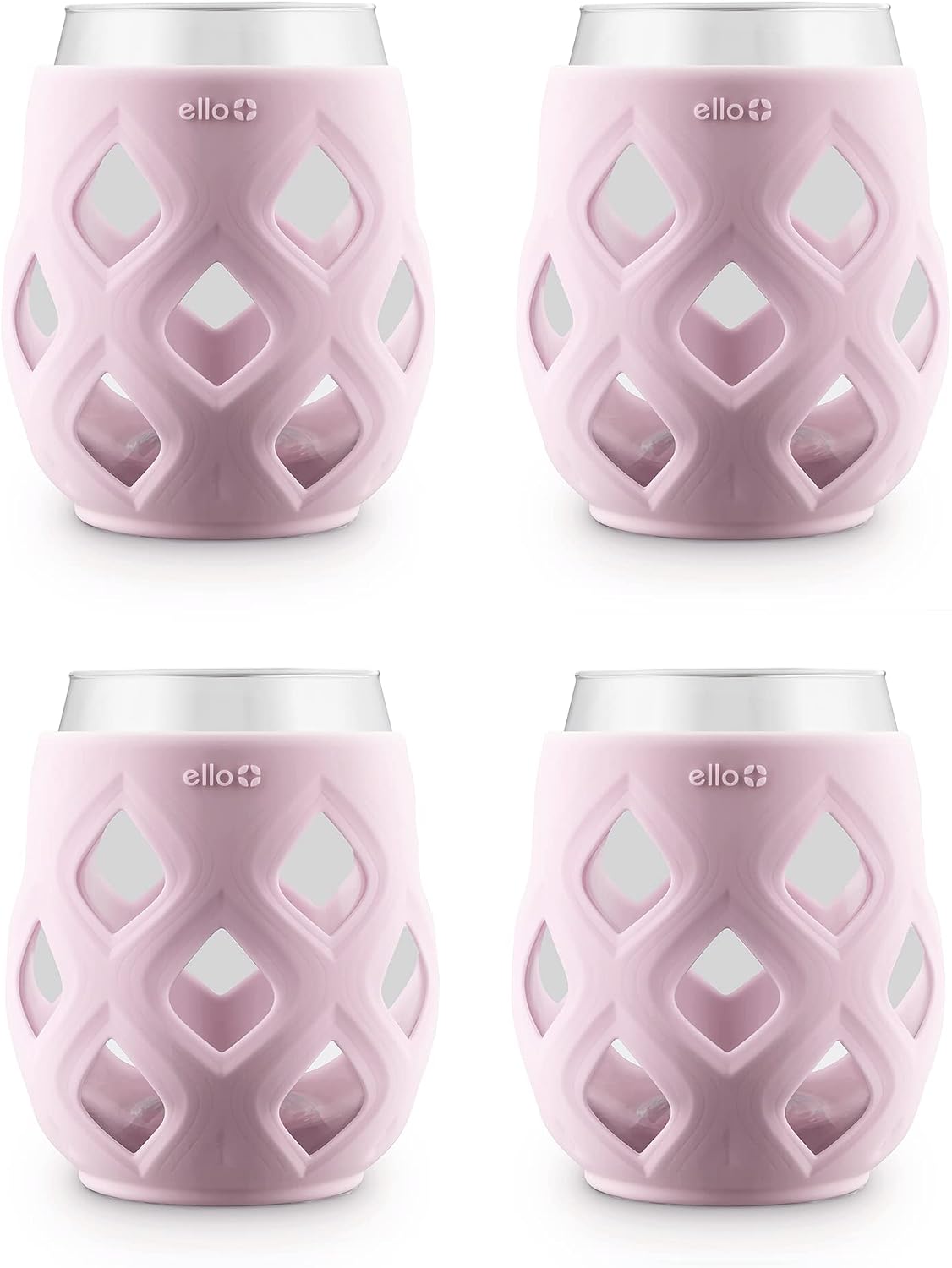 Ello Cru 17oz Stemless Wine Glasses with Silicone Sleeves, 4 Pack, Cashmere