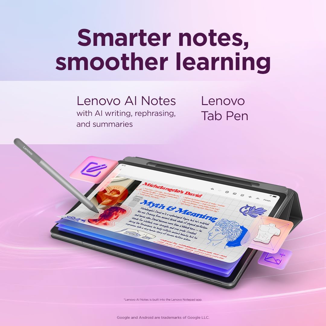 Lenovo Idea Tab Plus Android Tablet | 12.1 inch 2.5K (2560x1600) Display | MediaTek Dimensity 6400 | 8 GB RAM | 256 GB UFS 2.2 | Wi-Fi 5 | Luna Grey |Tab Pen + Folio Case