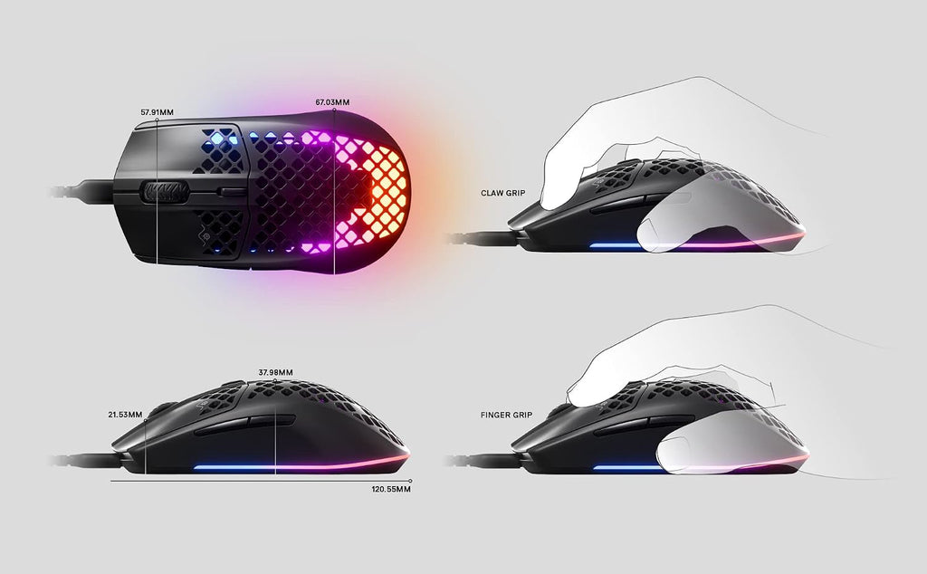 SteelSeries Aerox 3 - Holey RGB Gaming Mouse - Ultra-lightweight Water Resistant Design - 8,500 DPI TrueMove Core Optical Sensor - Onyx