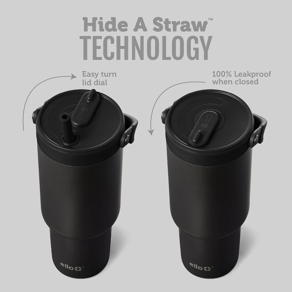 Ello Oasis Go+ 26oz Insulated Stainless Steel Tumbler with Straw, Black