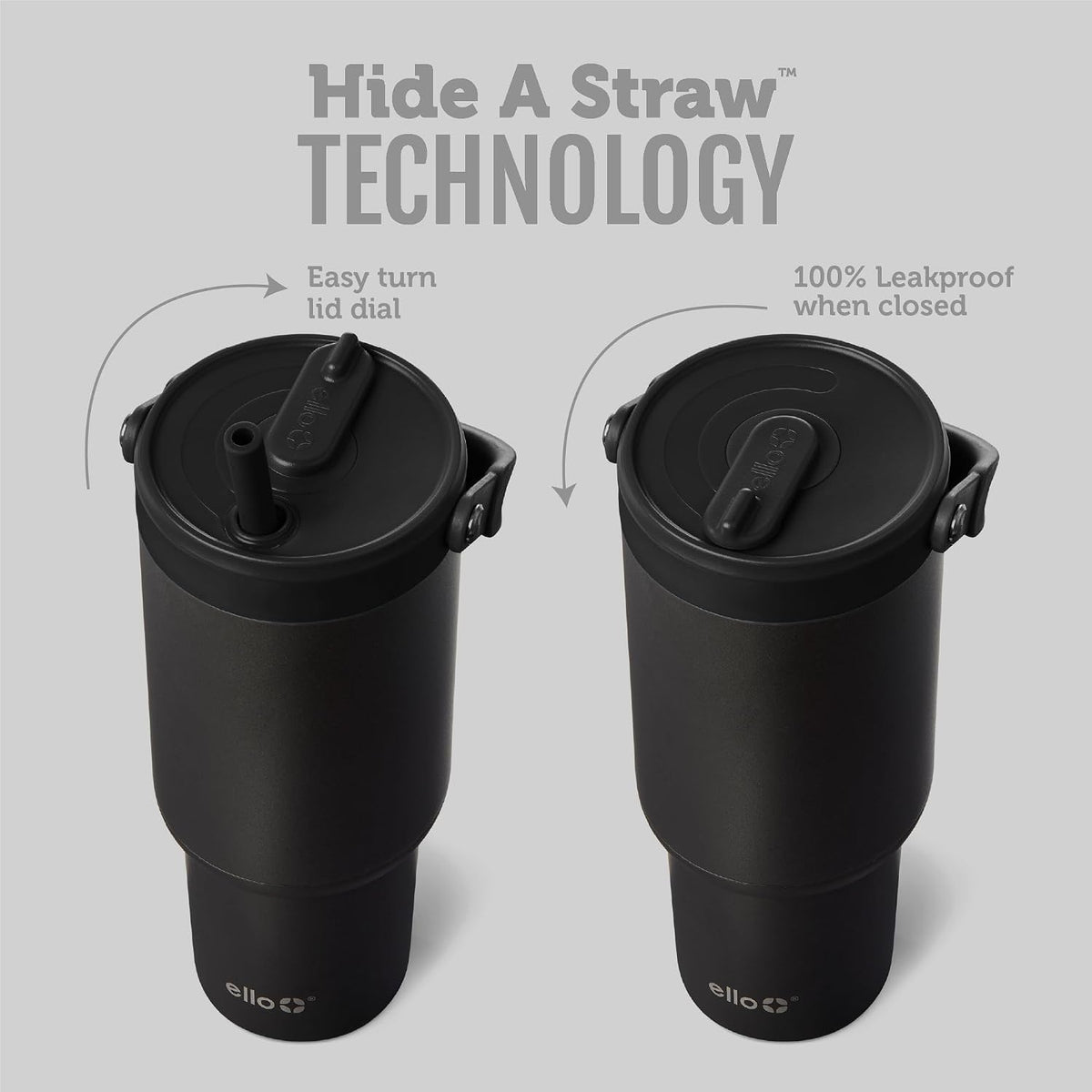 Ello Oasis Go+ 26oz Insulated Stainless Steel Tumbler with Straw, Black