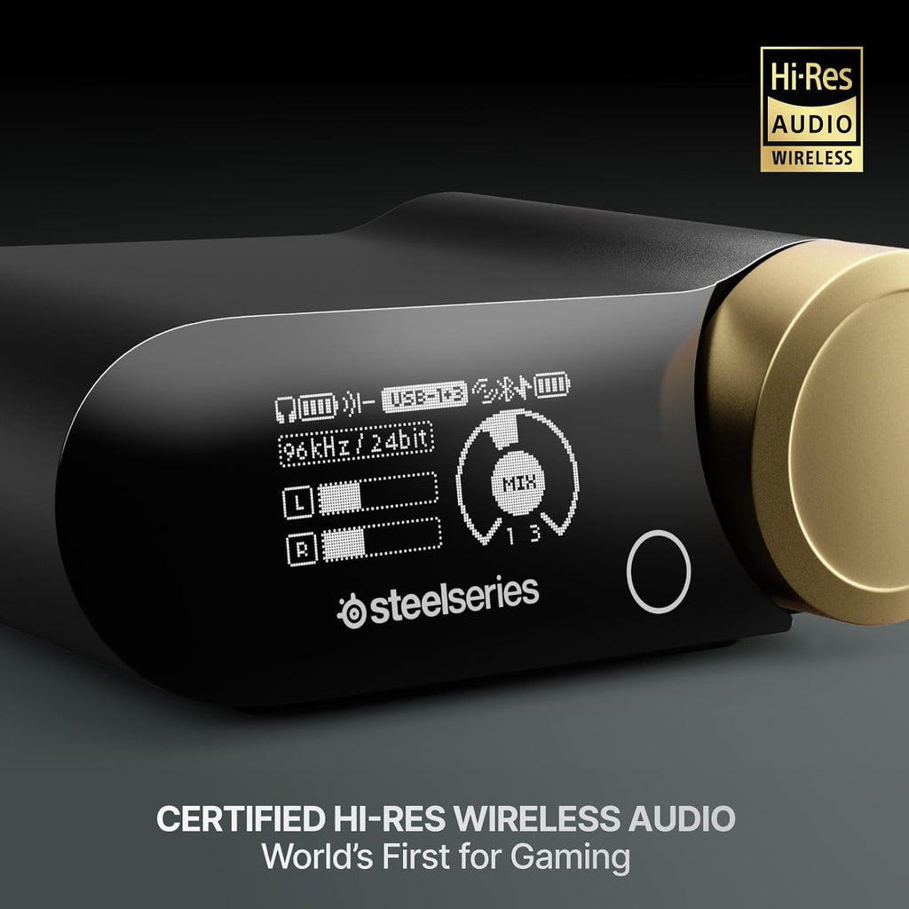 SteelSeries Arctis Nova Elite - Hi-Res Wireless Gaming Headset - 96kHz/24bit - Carbon Fiber Speakers - ANC - AI Noise Rejection - App - 2.4GHz + BT - Multi-Source Mix; OmniPlay PC+PS+Xbox - Sage&Gold