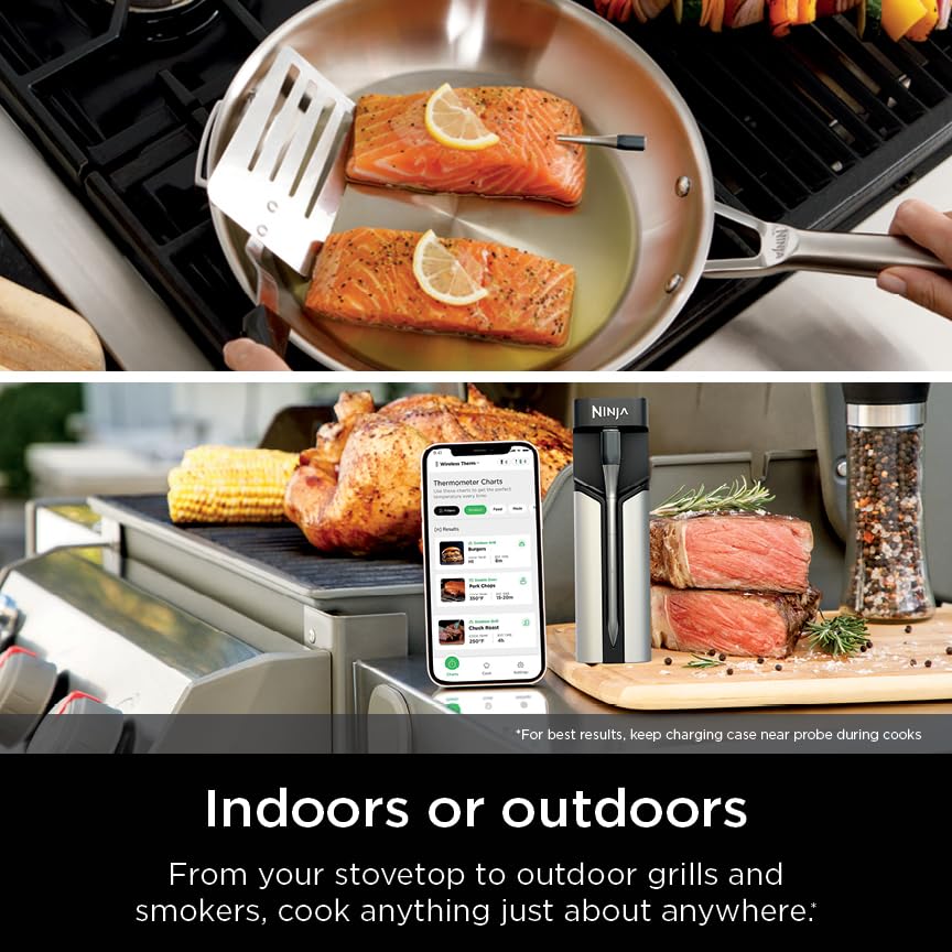 Ninja ProChef Wireless Thermometer WP100ME | Ninja ProChef Wireless Thermometer withstands 700°F and pairs with the ProConnect App for guided, no-guesswork cooking
