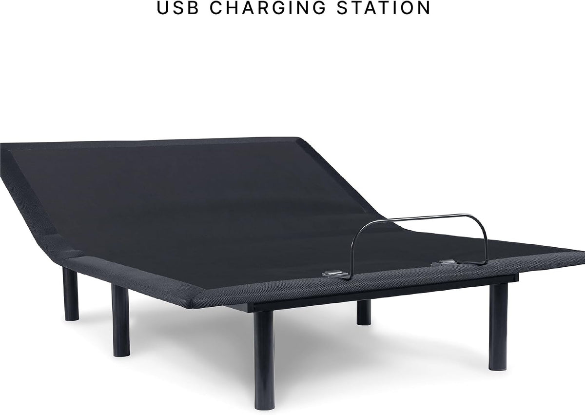 Signature Design by Ashley Adjustable Base Queen Bed Frame, Head Up Only | 100% polyester upholstery, Sturdy metal frame, Memory foam and hybrid compatible, Wired remote, No box spring needed