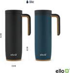 Ello Magnet 18oz Insulated Stainless Steel Travel Mug with Handle, Black
