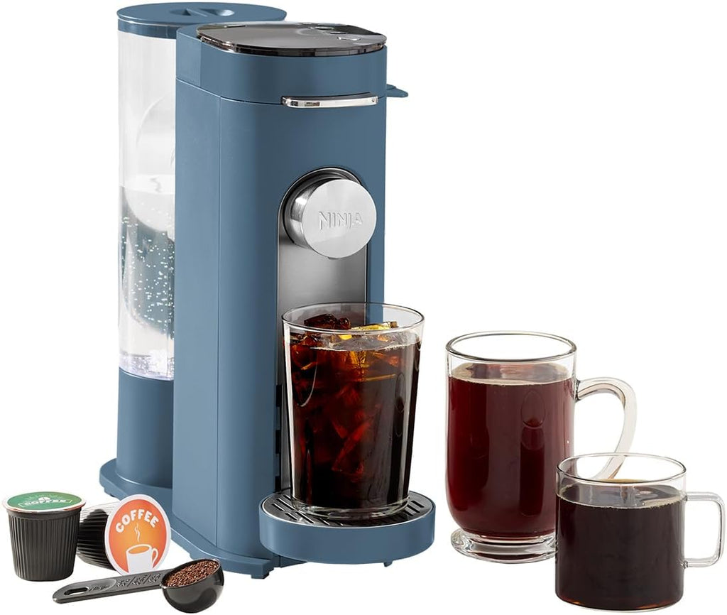 Ninja Pods & Grounds Iced Coffee Maker, K-Cup Pod Compatible, Blue, PB041BL | Single-Serve, Brews Grounds, Compact Design, 56-oz. Reservoir, 6-oz. Cup to 24-oz. Travel Mug Brew Sizes