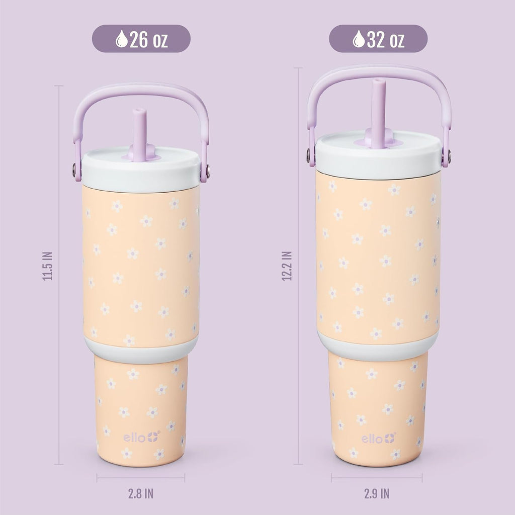 Ello Oasis Go+ 26oz Insulated Stainless Steel Tumbler with Straw, Daisies