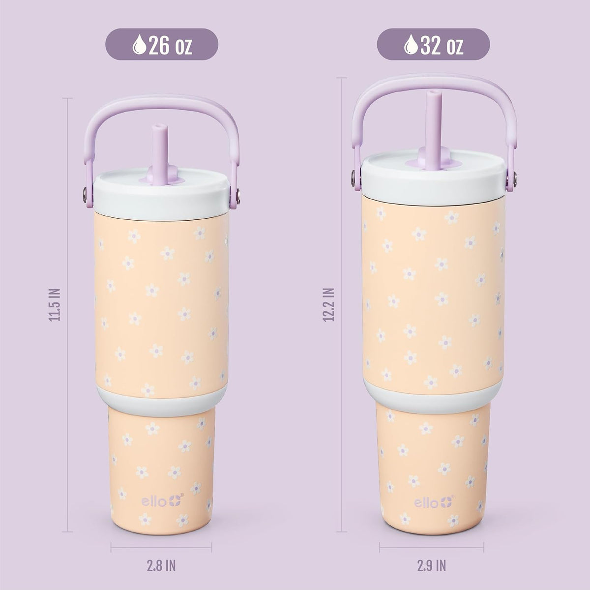Ello Oasis Go+ 26oz Insulated Stainless Steel Tumbler with Straw, Daisies