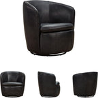 Signature Design by Ashley Leather Swivel Accent Chair, Midnight | 100% top grain leather, Swivel barrel chair, No assembly required, Sloped arms, Sturdy metal frame, Kierreys Series