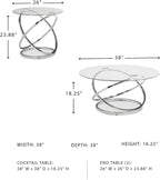 Signature Design by Ashley Hollynyx Round Glass Coffee Table Set of 3 | Tempered glass and chrome frames, Includes 38-in round coffee table and 2 26-in end tables, Adjustable levelers