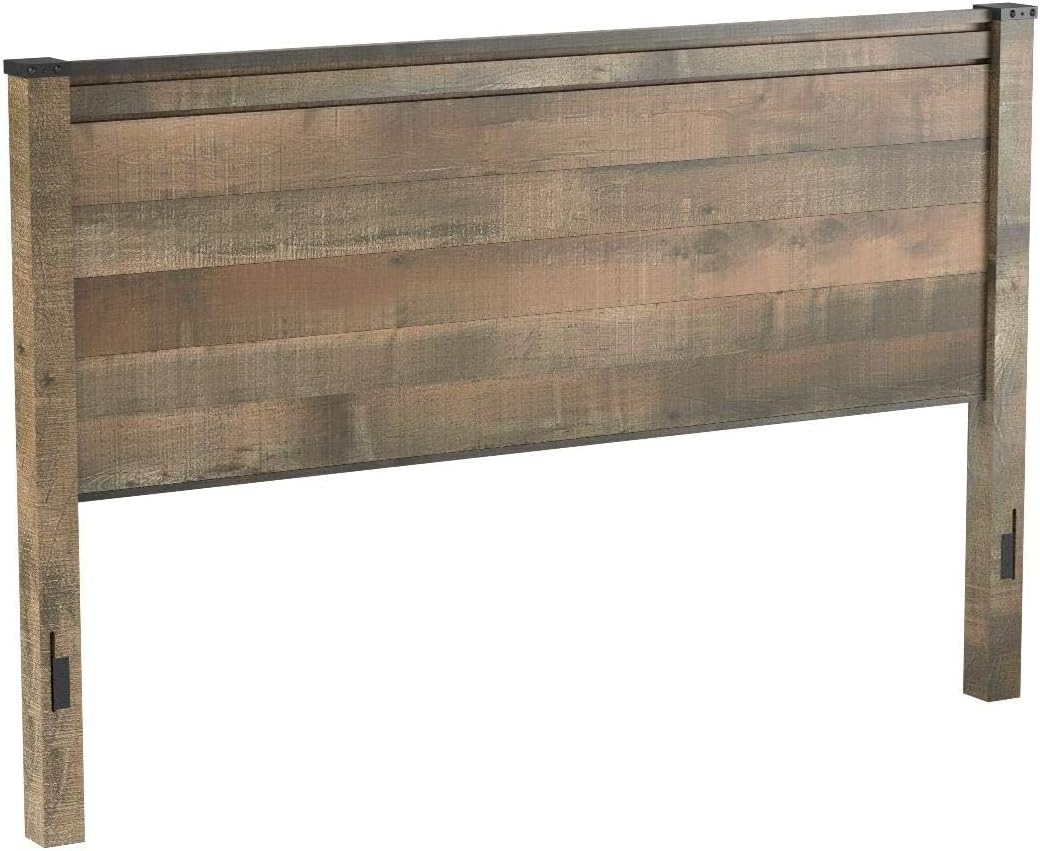 Signature Design by Ashley Trinell King Panel Headboard, Brown | Engineered wood panel, Rustic plank finish, Authentic touch texture, Nailhead accents, 5 minute assembly