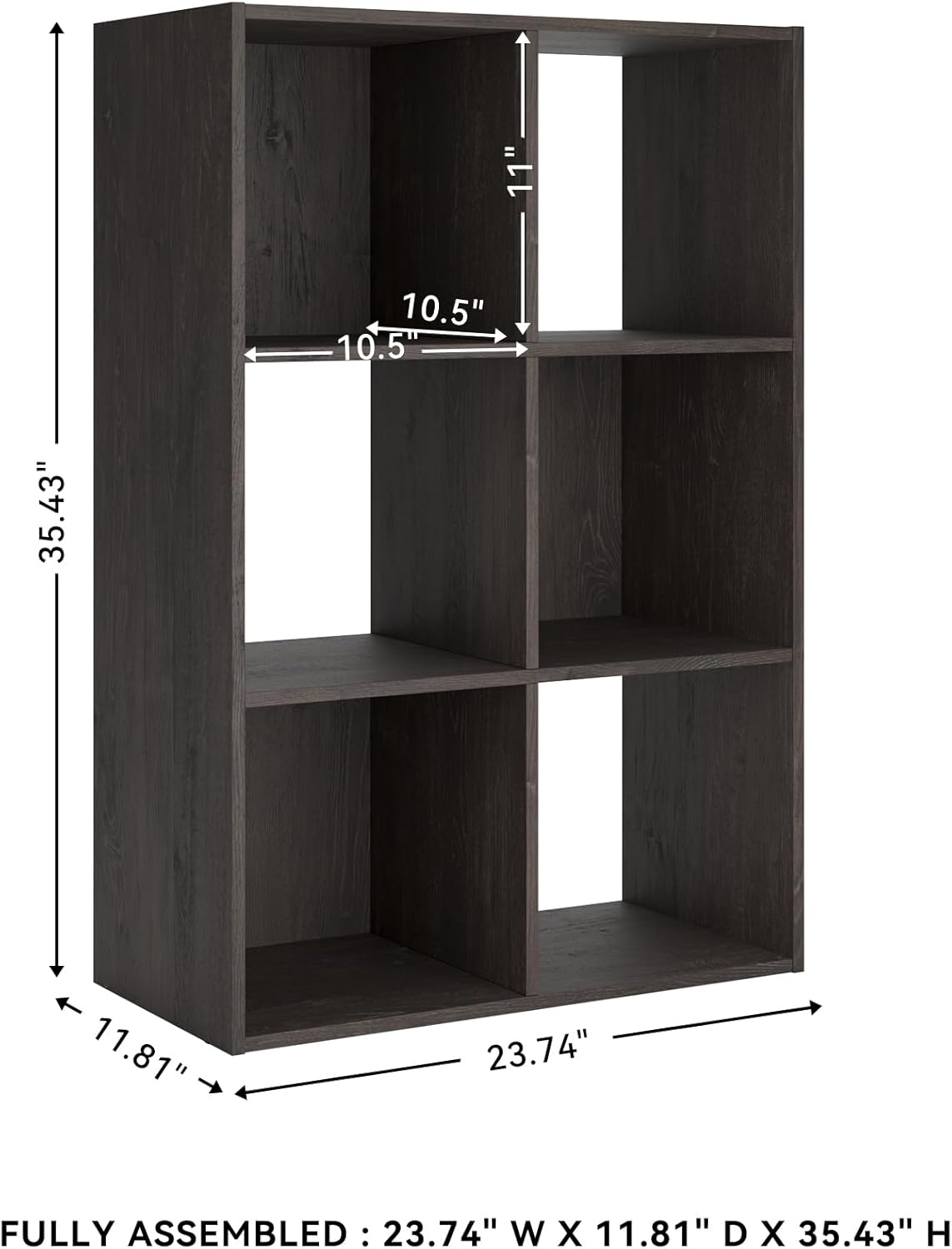Signature Design by Ashley Piperton 6 Cube Storage Organizer, Freestanding Cubby Bookshelf, Engineered Wood and Decorative Laminate for Playrooms and Offices, Charcoal, 24" W x 36" H