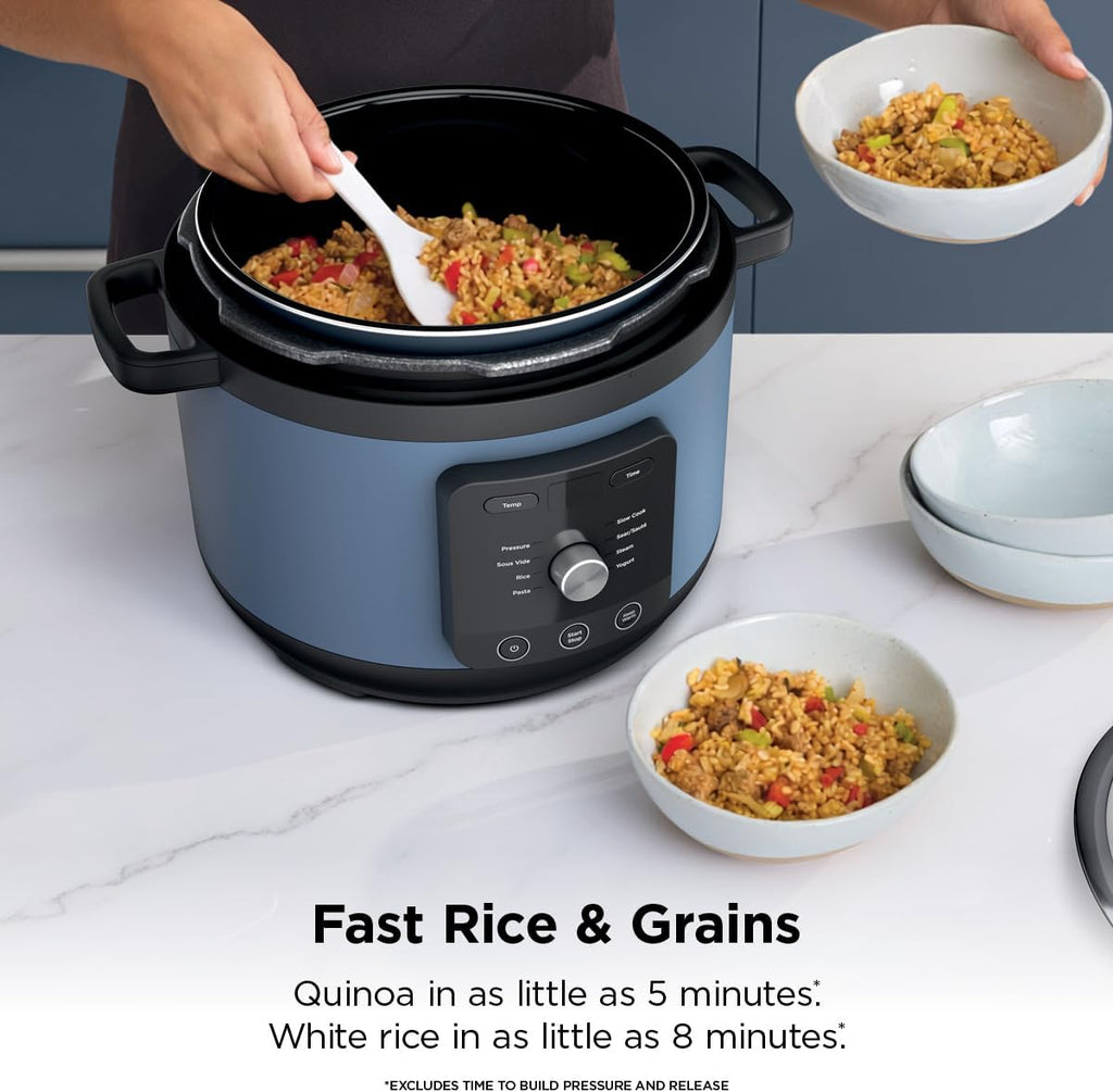Ninja® HyperHeat™ 9-in-1 Pressure Cooker, 6.5-qt, Blue Macaron, PC201 | Cooks 2X faster, Sear, Sauté, Slow Cook, Steam & Sous Vide, 1200W, PFAS-free pot, removable SimpliServe™ pot for easy serving