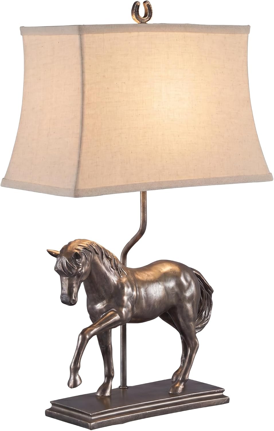Signature Design by Ashley Sandorman Horse Table Lamp, Bronze | Stately equine polyresin sculpture base, 3-way rotary switch with dark fabric shade, Ideal for living rooms and bedrooms