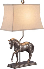 Signature Design by Ashley Sandorman Horse Table Lamp, Bronze | Stately equine polyresin sculpture base, 3-way rotary switch with dark fabric shade, Ideal for living rooms and bedrooms