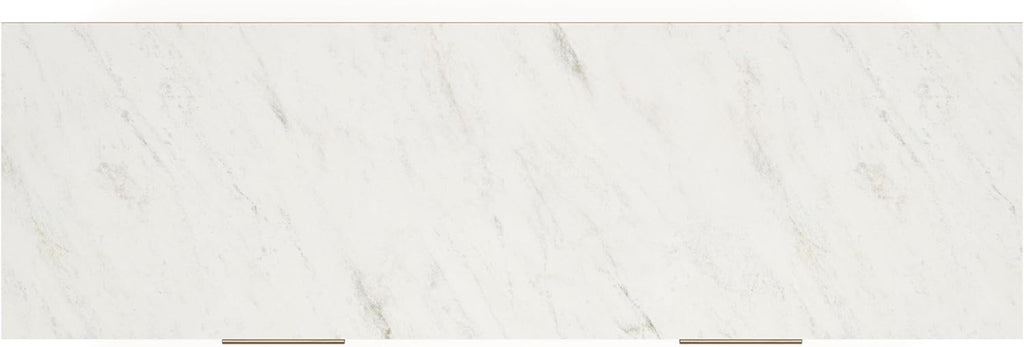 Signature Design by Ashley Cadmori Casual Bohemian Dresser with Post Legs and 6 Drawers, Replicated Marble Top, Wood, 35" High, White and Light Brown Finish