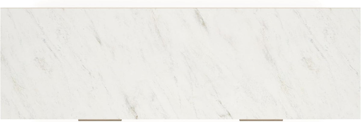 Signature Design by Ashley Cadmori Casual Bohemian Dresser with Post Legs and 6 Drawers, Replicated Marble Top, Wood, 35" High, White and Light Brown Finish