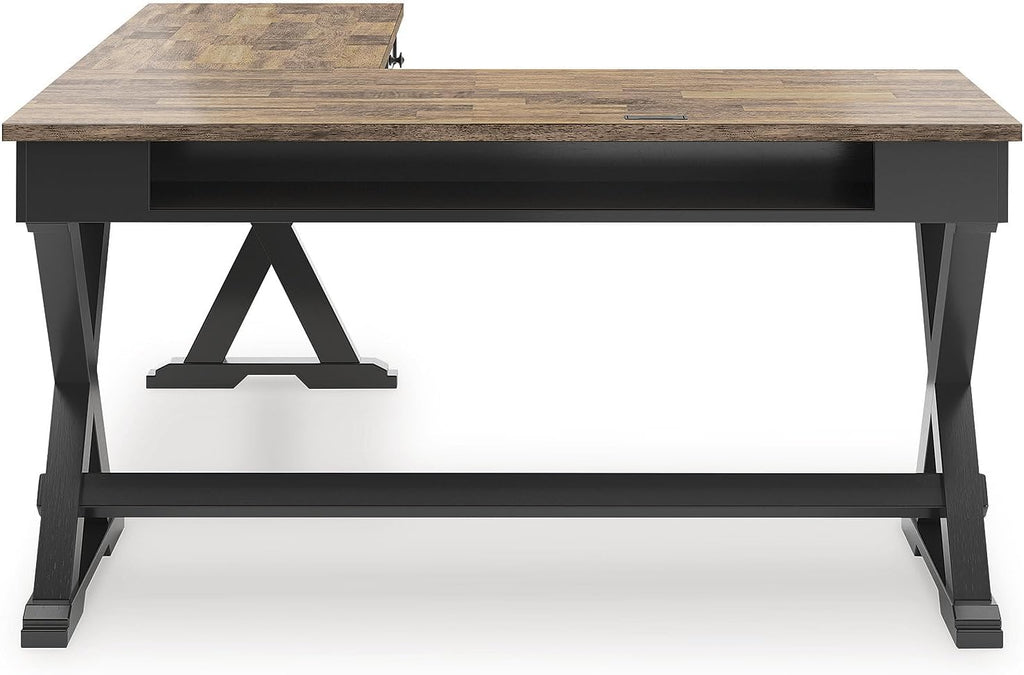 Signature Design by Ashley 2-Piece L-Shaped Corner Desk, Black/Brown | Hardwood solids, Mango wood veneer and MDF substrates, Modern farmhouse style, Dovetail drawers, Wildenauer Series