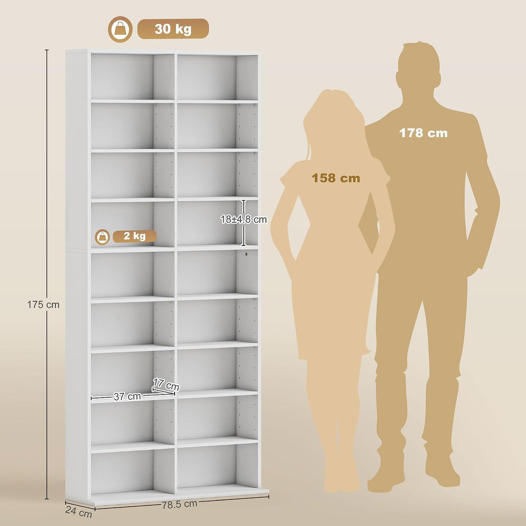 HOMCOM 640 CD/360 DVD Storage Unit with 18 Compartments, White