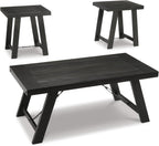 Signature Design by Ashley Farmhouse 3-Piece Table Set, Black Wash | Acacia veneers wood and engineered wood, Distressed black wash finish, Casual farmhouse style, Indoor use, Noorbrook Series