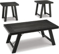 Signature Design by Ashley Farmhouse 3-Piece Table Set, Black Wash | Acacia veneers wood and engineered wood, Distressed black wash finish, Casual farmhouse style, Indoor use, Noorbrook Series