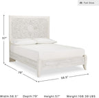 Signature Design by Ashley Panel Bed Frame, White Full Size, Paxberry | Boho carved floral medallion, Adjustable height headboard, Durable engineered wood, Standard full size mattress fit