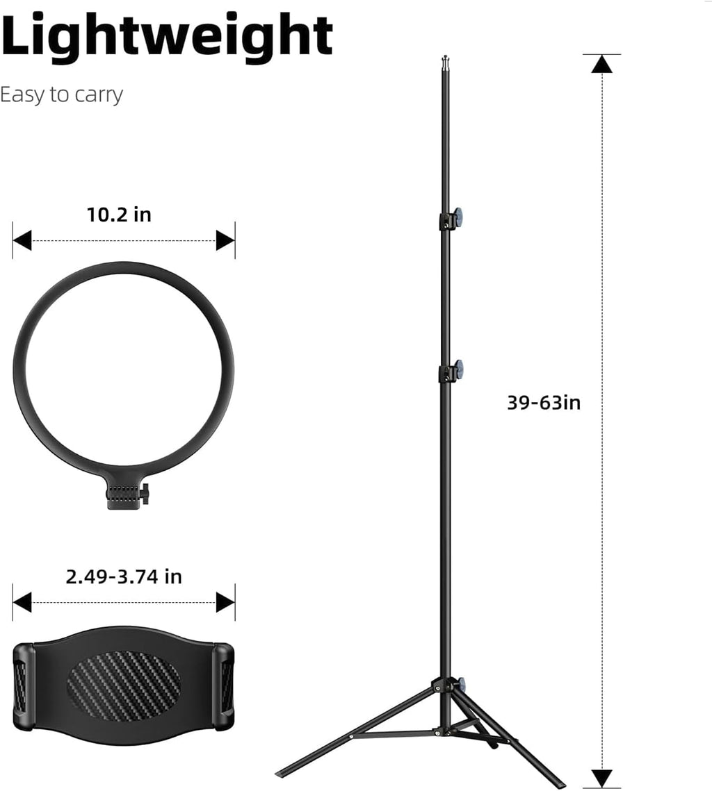Weilisi 10.2" Ring Light with 69" Tripod Stand and Phone Holder Kit, Full-Screen Zoom Light for Video Recording, Makeup, Live Stream, Dimmable LED Selfie Ring Light Tripod for iPhone with Remote