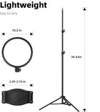 Weilisi 10.2" Ring Light with 69" Tripod Stand and Phone Holder Kit, Full-Screen Zoom Light for Video Recording, Makeup, Live Stream, Dimmable LED Selfie Ring Light Tripod for iPhone with Remote