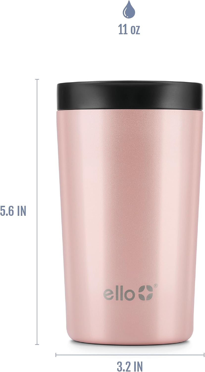 Ello Jones Stainless Steel Travel Coffee Mug - Travel Tea Mug, 11oz, Rosegold